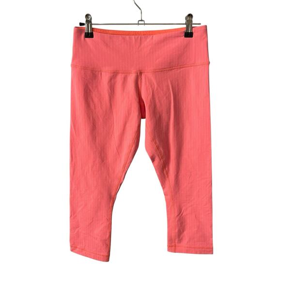 Lululemon Womens 6 Cropped Low Rise Leggings Activewear Coral Pinstripe Workout - Picture 1 of 9